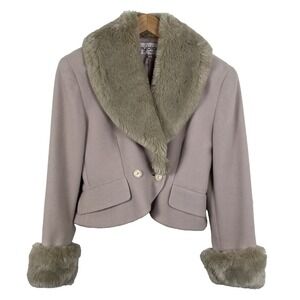 Vintage Byblos Jacket Women's Size Large Faux Fur Beige Short Coat